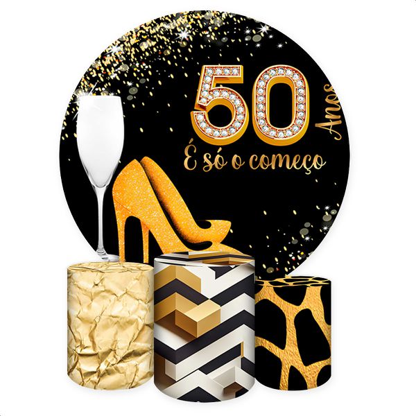 Capa Painel + Trio Capas Cilindros Sublimados Tema 50 anos Aniversario 4504