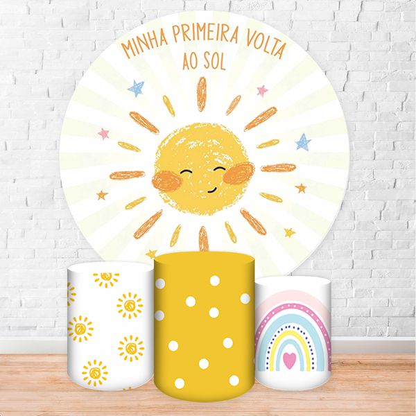 Kit Capa Painel + Trio Capas Cilindros Sublimados Tema Sol Cute 4522