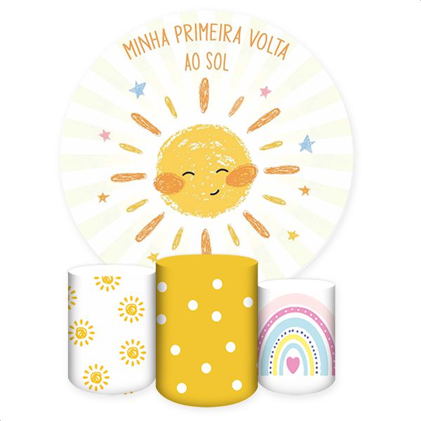 Kit Capa Painel + Trio Capas Cilindros Sublimados Tema Sol Cute 4522