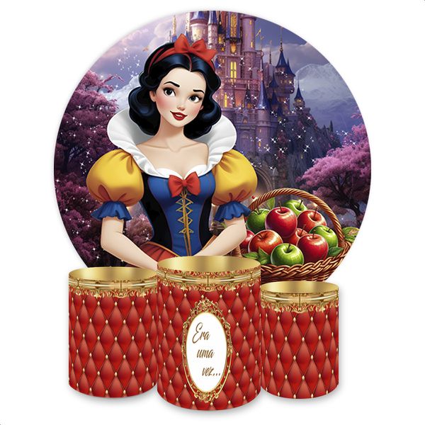 Kit Capa Painel Redondo + Trio Capas Cilindros Sublimados Tema Branca de Neve 4540
