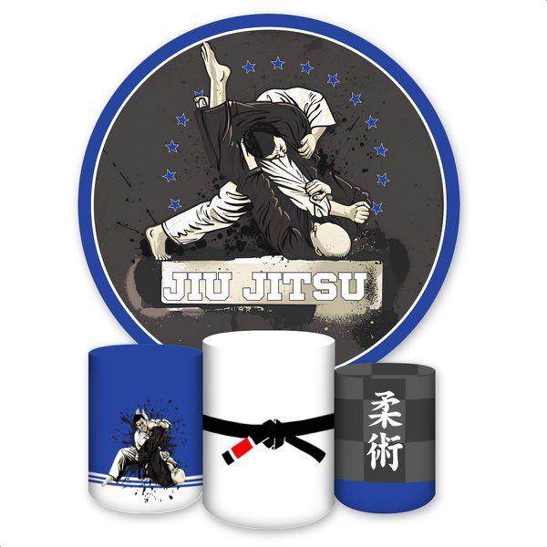 Kit Capa Painel Redondo + Trio Capas Cilindros Sublimados Tema Jiu-jitsu 4590