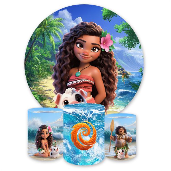 Kit Capa Painel Redondo + Trio Capas Cilindros Sublimados Tema Moana 4604