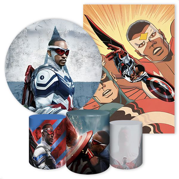 Kit 5 Peças Capa Redonda + Capa Retangular + Trio Capas Cilindros Sublimados Tema Capitão América 473