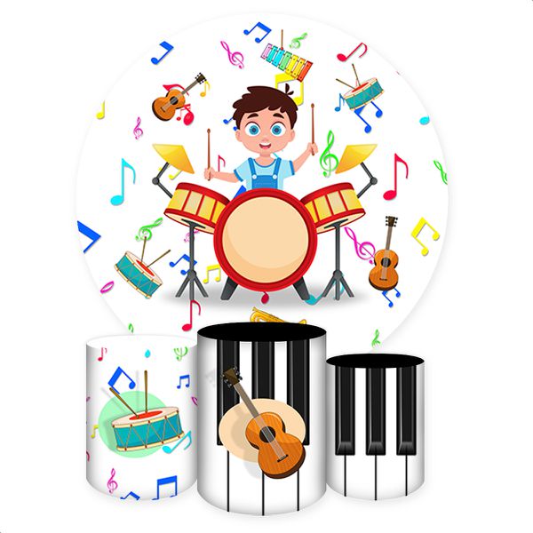 Kit Capa Painel Redondo + Trio Capas Cilindros Sublimados Tema Baterista 5500