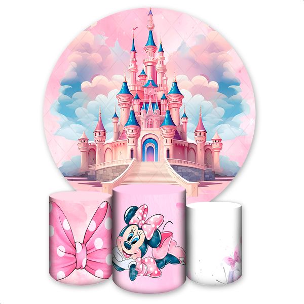 Capa Painel + Trio Capas Cilindros Sublimados Tema Minnie Castelo 6018 