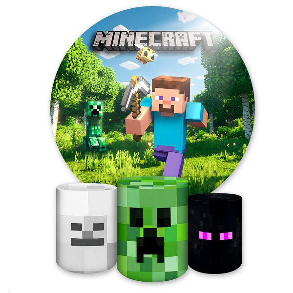 Capa Painel + Trio Capas Cilindros Sublimados Tema Minicraft 7026