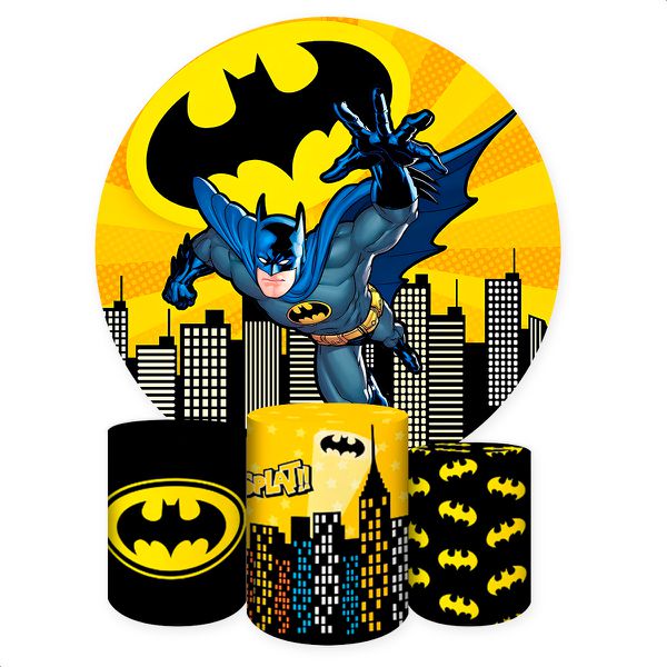 Kit Capa Painel Redondo + Trio Capas Cilindros Sublimados Tema Batman 714