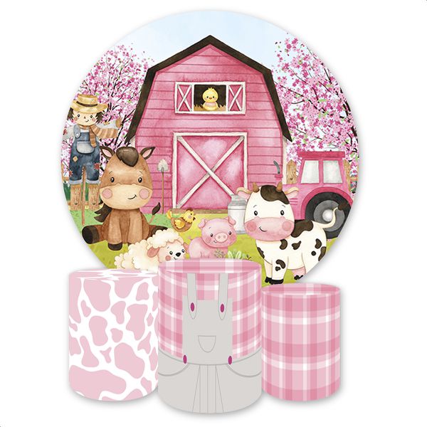 Kit Capa Painel Redondo + Trio Capas Cilindros Sublimados Tema Fazendinha 981