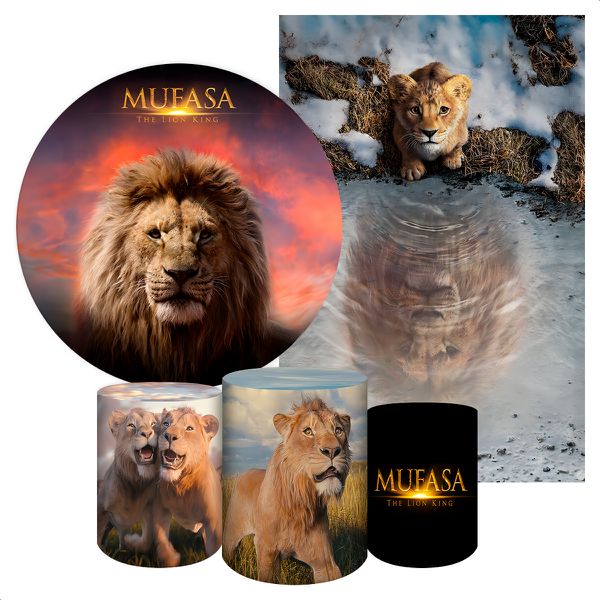 Kit 5 Peças Capa Redonda + Capa Retangular + Trio Capas Cilindros Sublimados Tema Mufasa 2254