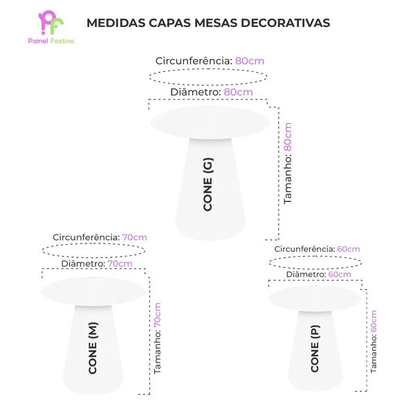 Kit Capas para Mesa Cone Sublimadas Várias Cores Metalizado