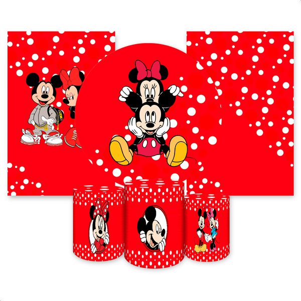 Kit Capa Painel Redondo + 2unid Capa Retangular + Trio Capas Cilindros Tema Mickey 2548
