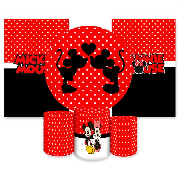 Kit Capa Painel Redondo + 2unid Capa Retangular + Trio Capas Cilindros Tema Mickey 2545