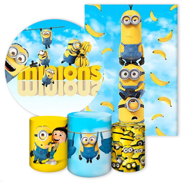 Kit 5 Peças Capa Redonda + Capa Retangular + Trio Capas Cilindros Sublimados Tema Minions 142