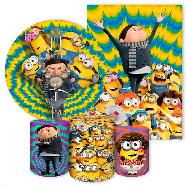 Kit 5 Peças Capa Redonda + Capa Retangular + Trio Capas Cilindros Sublimados Tema Minions 141