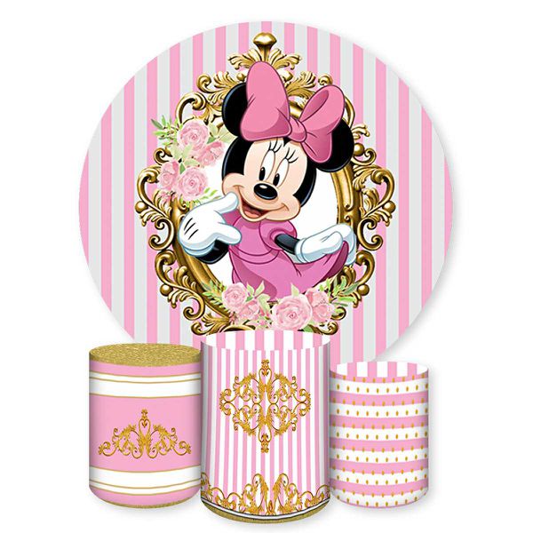 Capa Painel + Trio Capas Cilindros Sublimados Tema Minnie 782