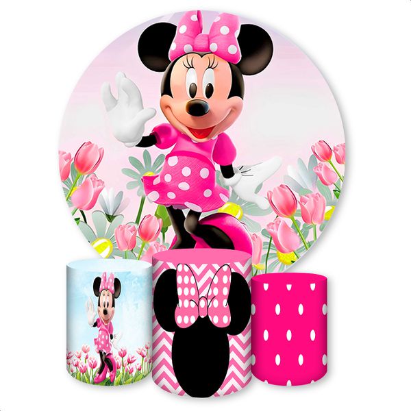 Capa Painel + Trio Capas Cilindros Sublimados Tema Minnie 689