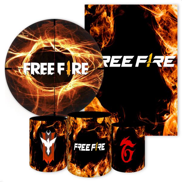 Kit 5 Peças Capa Redonda + Capa Retangular + Trio Capas Cilindros Sublimados Tema Free fire 4040