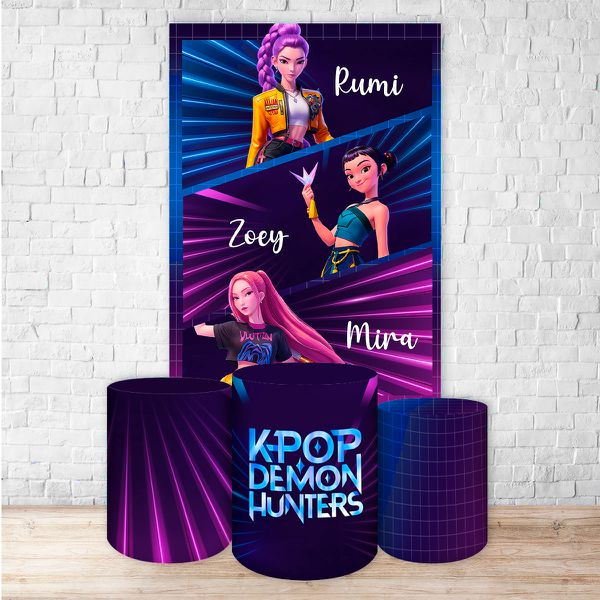 Kit Retangular + Trio Cilindros Tema Guerreiras do K-Pop 7157