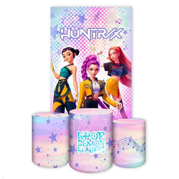 Kit Retangular + Trio Cilindros Tema Guerreiras do K-Pop 7158