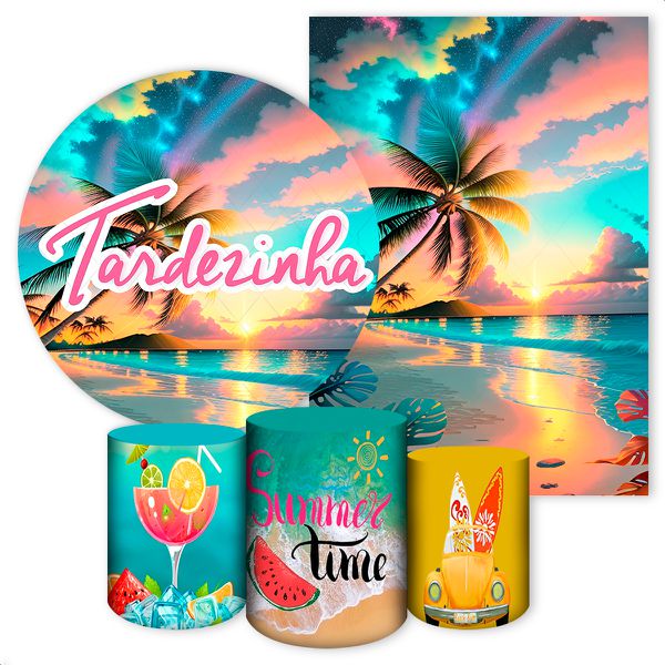 Kit 5 Peças Capa Redonda + Capa Retangular + Trio Capas Cilindros Sublimados Tema Tardezinha 6019