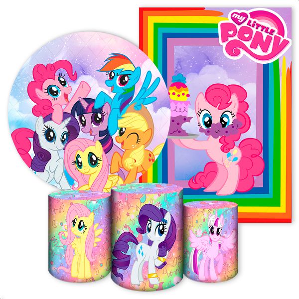 Kit 5 Peças Capa Redonda + Capa Retangular + Trio Capas Cilindros Sublimados Tema My Little Pony 2645