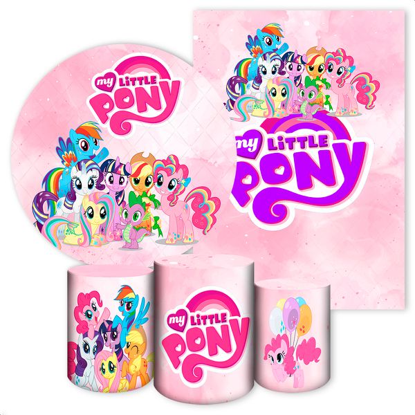 Kit 5 Peças Capa Redonda + Capa Retangular + Trio Capas Cilindros Sublimados Tema My Little Pony 2646