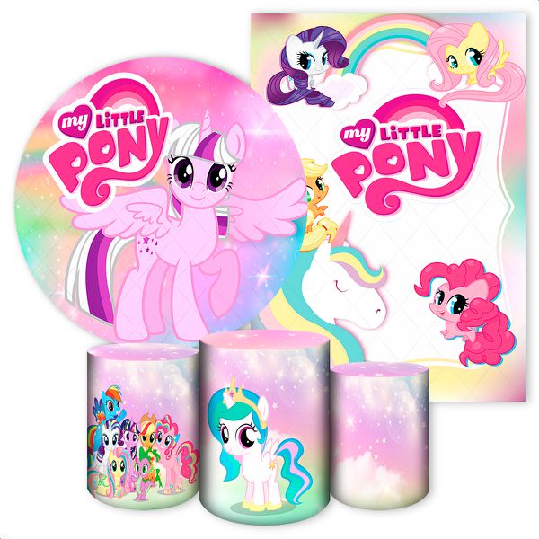 Kit 5 Peças Capa Redonda + Capa Retangular + Trio Capas Cilindros Sublimados Tema My Little Pony 2647