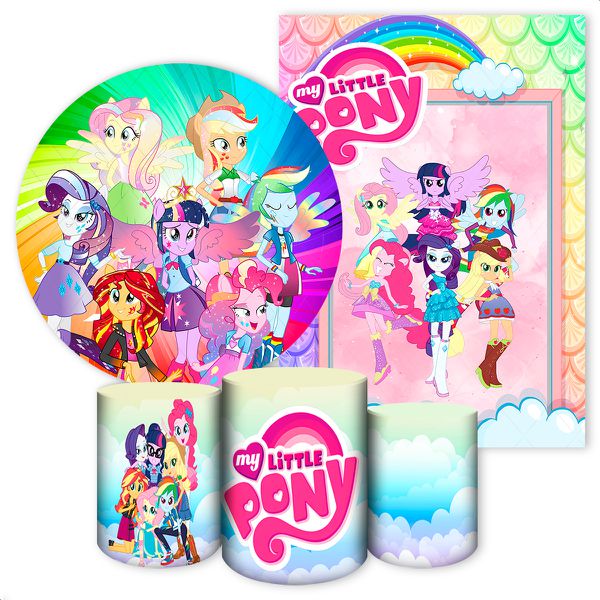 Kit 5 Peças Capa Redonda + Capa Retangular + Trio Capas Cilindros Sublimados Tema My Little Pony 2649