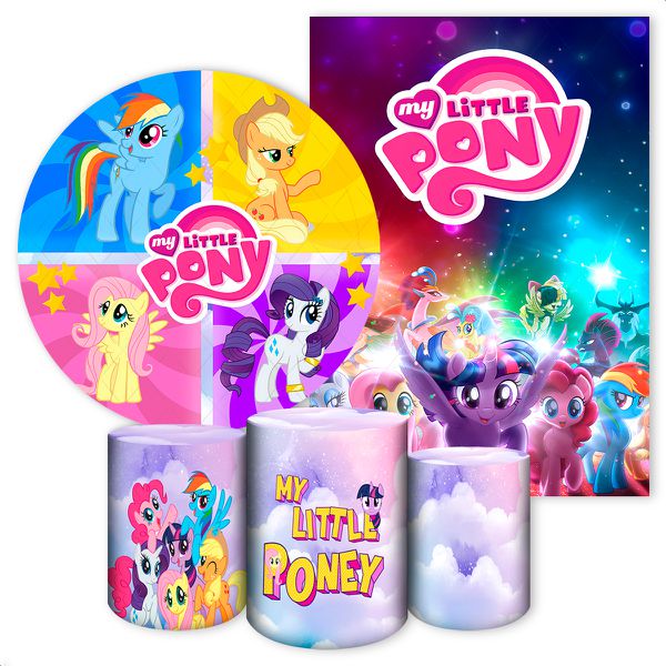 Kit 5 Peças Capa Redonda + Capa Retangular + Trio Capas Cilindros Sublimados Tema My Little Pony 2643