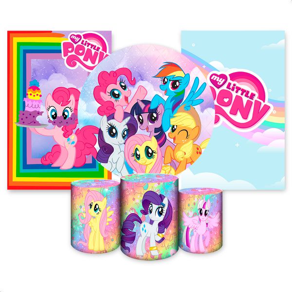 Kit Capa Painel Redondo + 2unid Capa Retangular + Trio Capas Cilindros Tema My Little Pony 2645