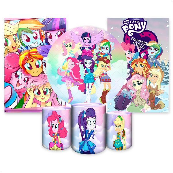 Kit Capa Painel Redondo + 2unid Capa Retangular + Trio Capas Cilindros Tema My Little Pony 2648