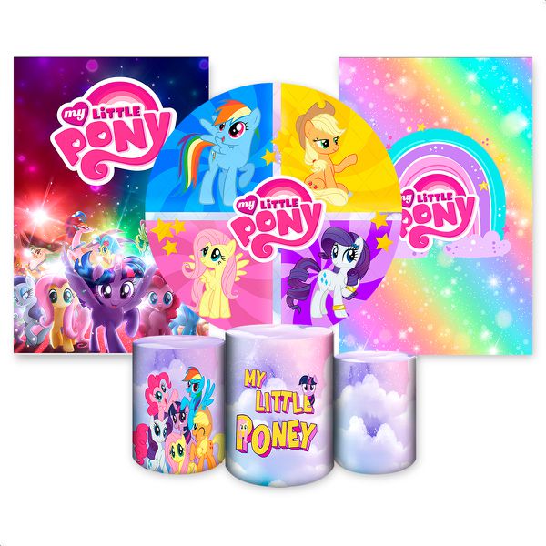 Kit Capa Painel Redondo + 2unid Capa Retangular + Trio Capas Cilindros Tema My Little Pony 2643