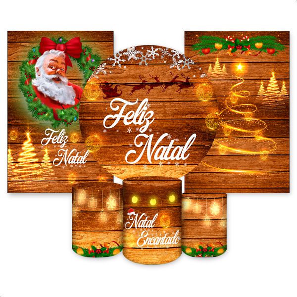 Kit Capa Painel Redondo + 2unid Capa Retangular + Trio Capas Cilindros Tema Natal 2511