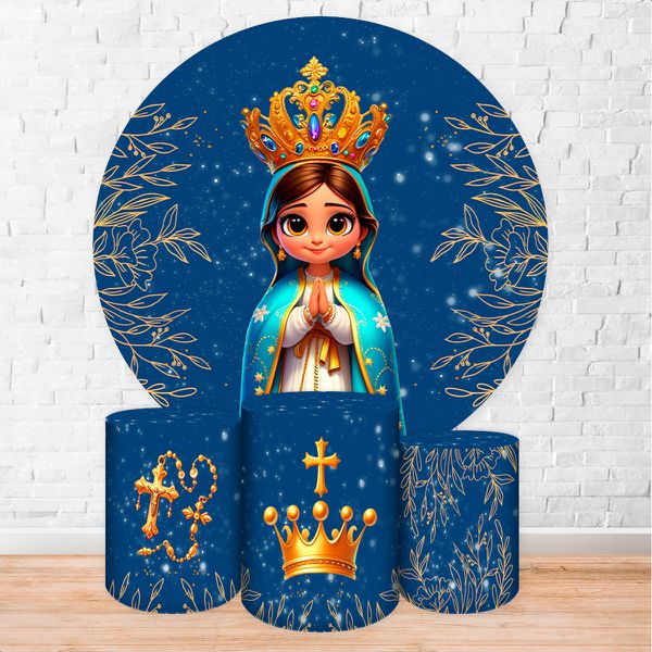 Capa Painel + Trio Capas Cilindros Sublimados Tema Religioso/ Nossa Senhora cute 2070