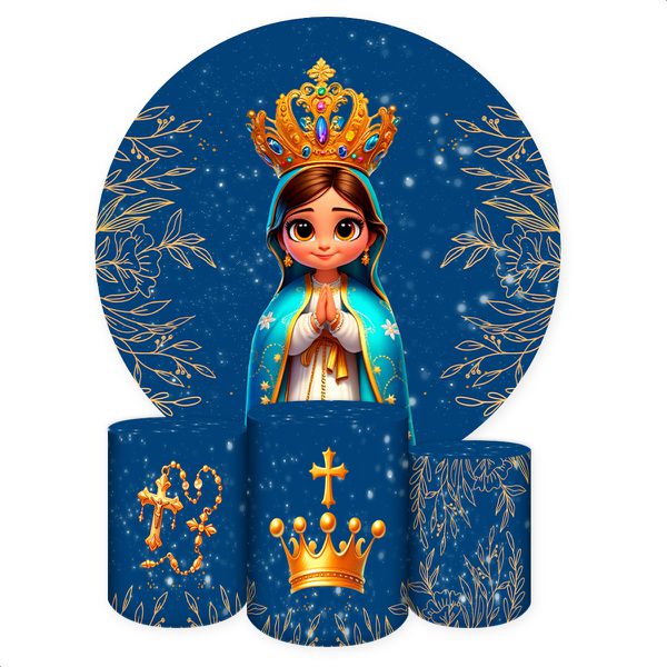 Capa Painel + Trio Capas Cilindros Sublimados Tema Religioso/ Nossa Senhora cute 2070