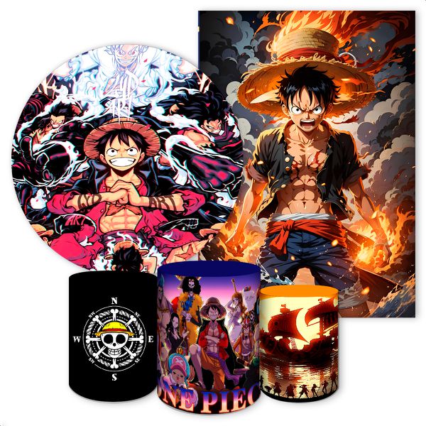 Kit 5 Peças Capa Redonda + Capa Retangular + Trio Capas Cilindros Sublimados Tema One Piece 441