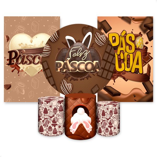 Kit Capa Painel Redondo + 2unid Capa Retangular + Trio Capas Cilindros Tema Pascoa
