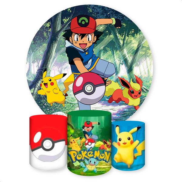 Capa Painel + Trio Capas Cilindros Sublimados Tema Pokemon 1631