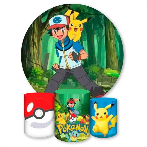 Capa Painel + Trio Capas Cilindros Sublimados Tema Pokemon 719