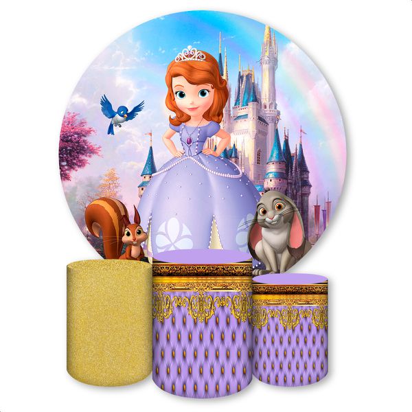 Capa Painel + Trio Capas Cilindros Sublimados Tema Princesa Sofia 308