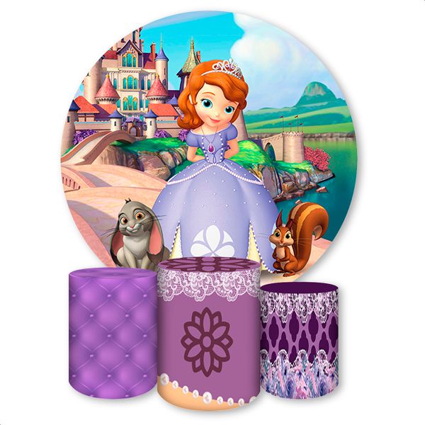 Capa Painel + Trio Capas Cilindros Sublimados Tema Princesa Sofia 723