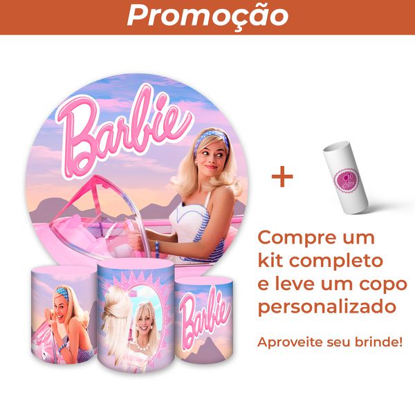 Capa Painel + Trio Capas Cilindros Sublimados Tema Barbie 2059