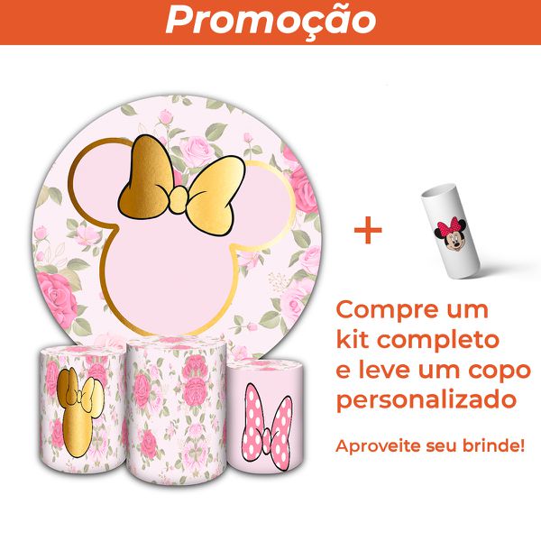 Capa Painel + Trio Capas Cilindros Sublimados Tema Minnie 276