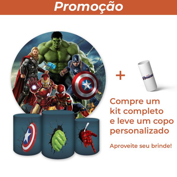 Capa Painel + Trio Capas Cilindros Sublimados Tema Vingadores 797