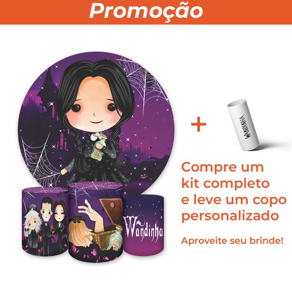 Capa Painel + Trio Capas Cilindros Sublimados Tema Wandinha 1081 ...