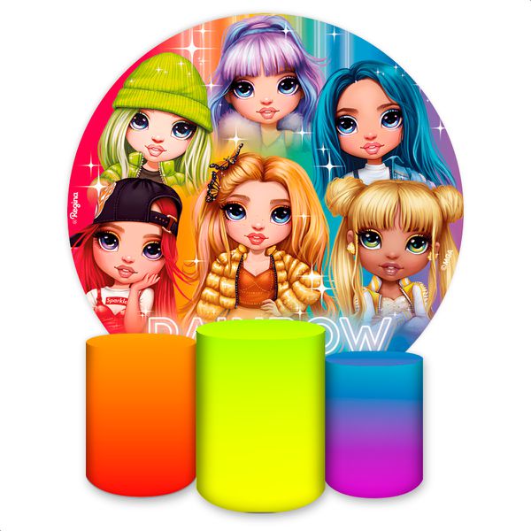Capa Painel + Trio Capas Cilindros Sublimados Tema Rainbow High 6022