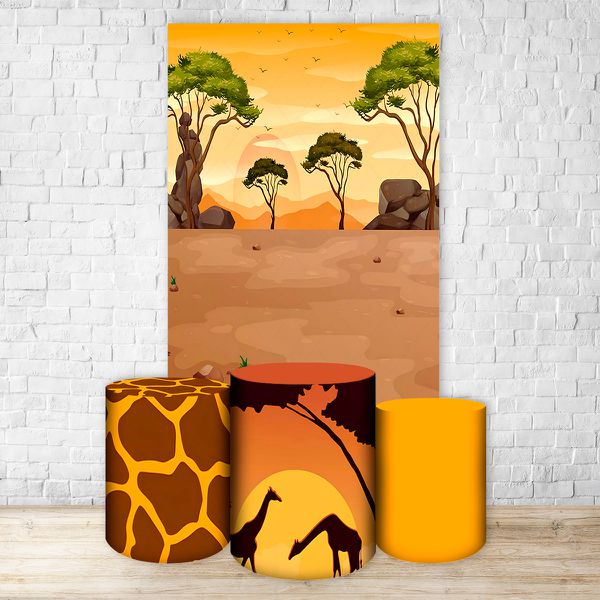 Capa Retangular + Trio Capas Cilindros Sublimados Tema Safari 