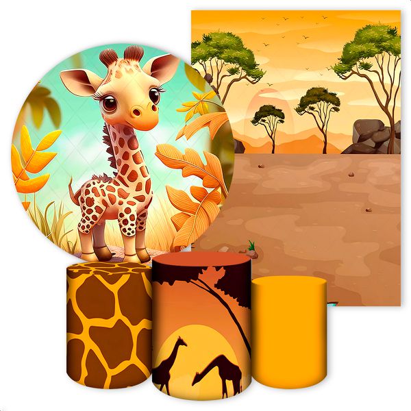 Kit 5 Peças Capa Redonda + Capa Retangular + Trio Capas Cilindros Sublimados Tema Safari 415