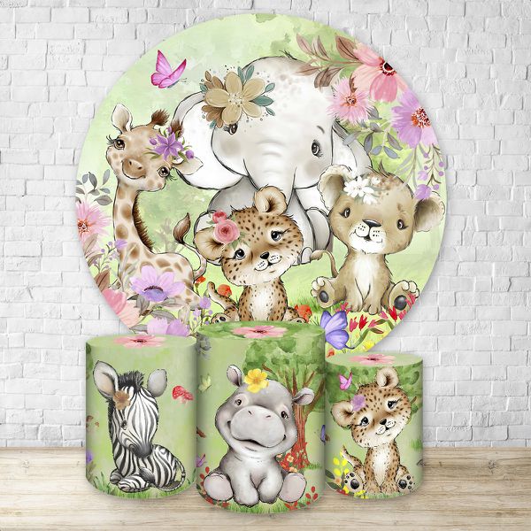 Capa Painel Redondo + Trio Capas Cilindros Sublimados Tema Bosque / Infantil / Baby / Animais / Menina / Floresta / Flores 1799