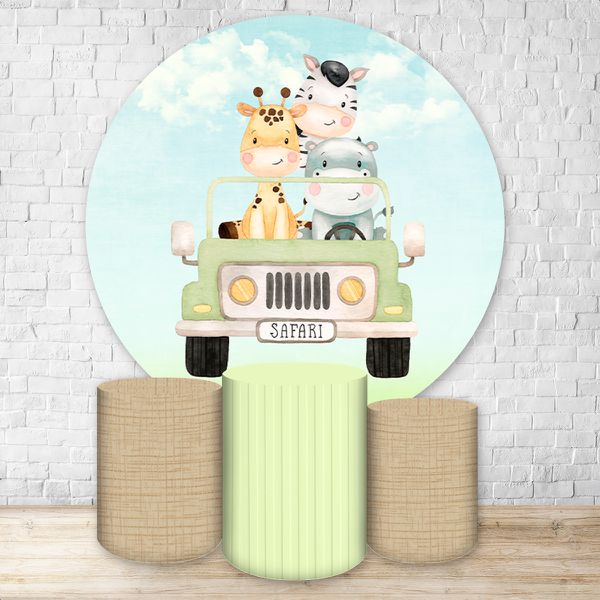 Capa Painel + Trio Capas Cilindros Sublimados Tema Safari / Infantil / Baby / Nuvem / Verde / Marrom / Menino / Animais 2132